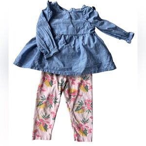 Toddler gir 2-piece fall outfit Long Sleeve top floral Leggings – Size 18 Months